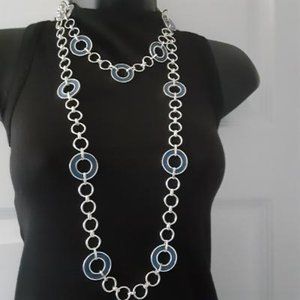 2 Chaps Silver-Tone Indigo Blue Circle Statement